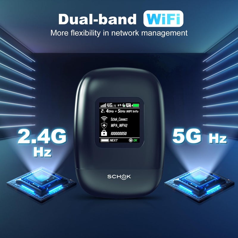 Schok 4G LTE Portable WiFi - Cat 12 Mobile Hotspot Travel Router, 600Mbps Download High Speed, Dual Bands (2.4GHz/5GHz), Compatible with Verizon, T-Mobile, AT&T, Supports 16 Connected Devices - Image 4